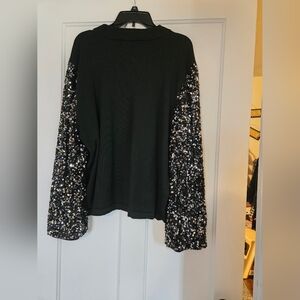 Sequin Sleeve Black Top Bnwts